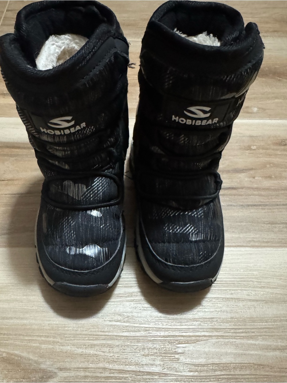 Hobibear Kids Waterproof Snow Boots Faux Fur Lined Black Gray 10.5, fits 9.